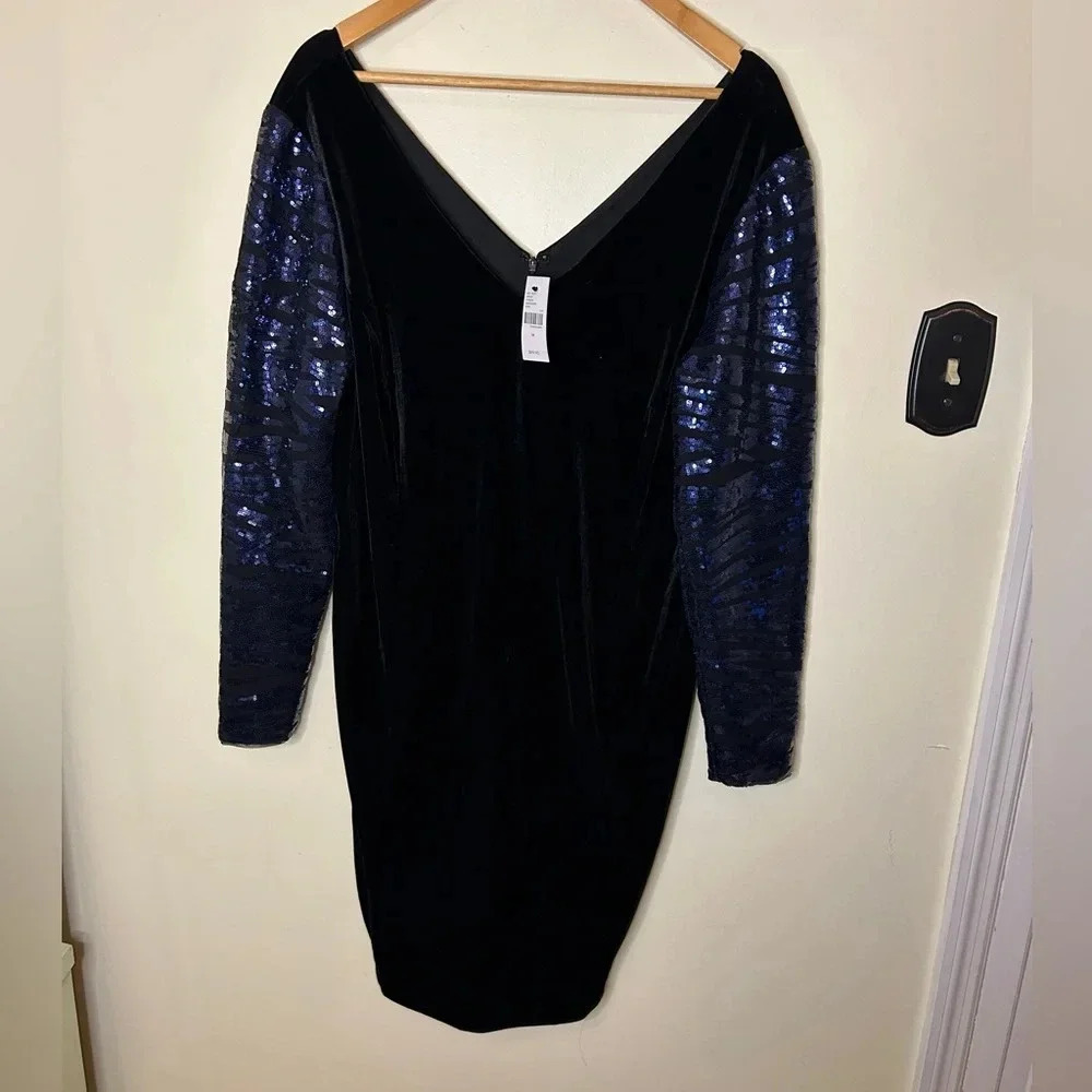 Lane Bryant Velvet Sequin Long Sleeve Sheath Dress Size 14